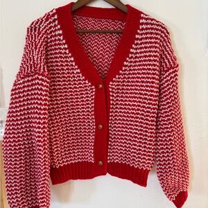 NWOT SHEIN Red and White Button-Up Cardigan